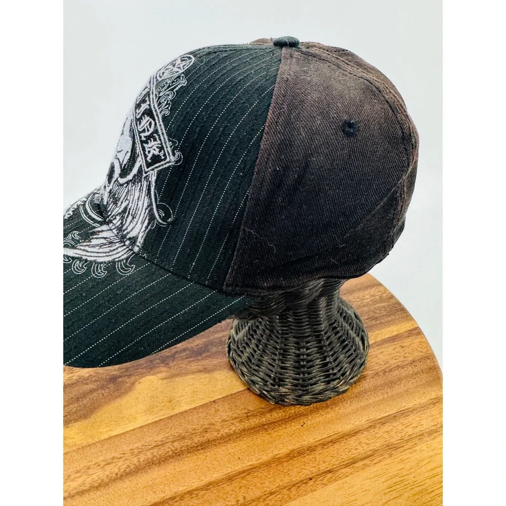 Miami Ink Tattoo Hat Mens OS Black Brown Skull Pinstripe TekerFlex Cap